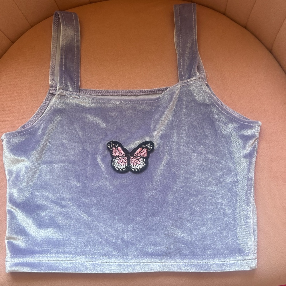 Purple Embellished Crop Tank Top